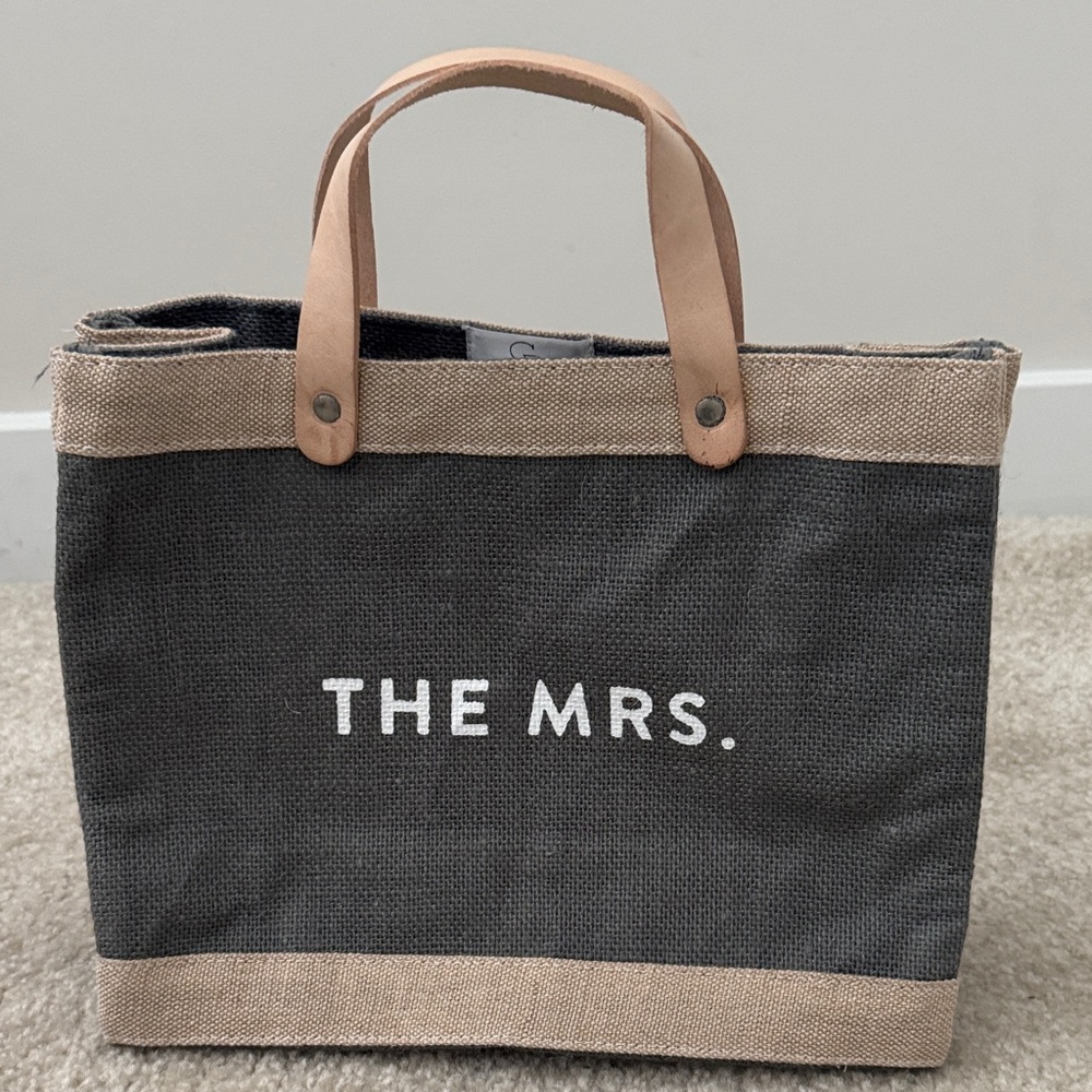 THE MRS. Canvas Tote Bag with Leather Handles - Charcoal